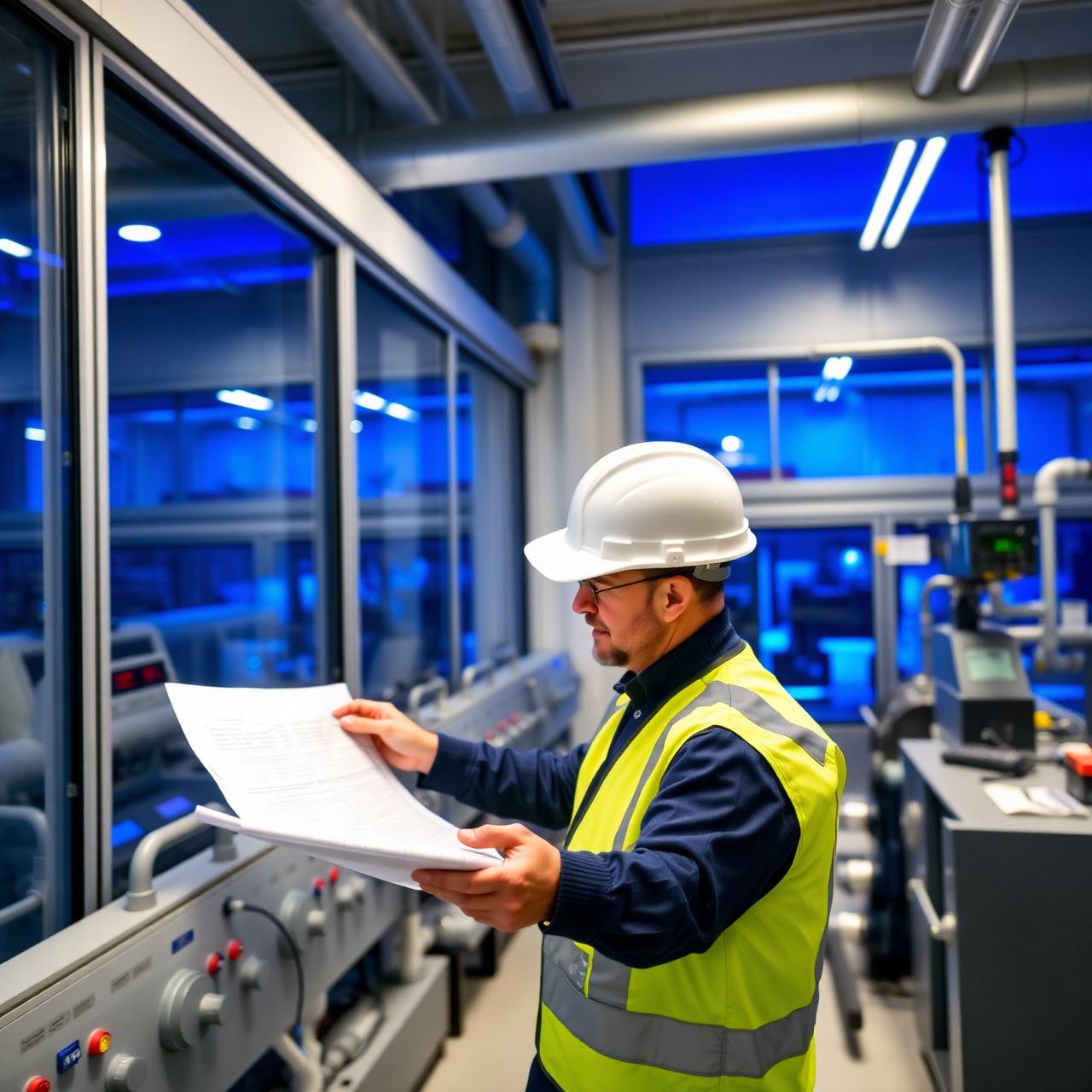 Engineer reviewing systems